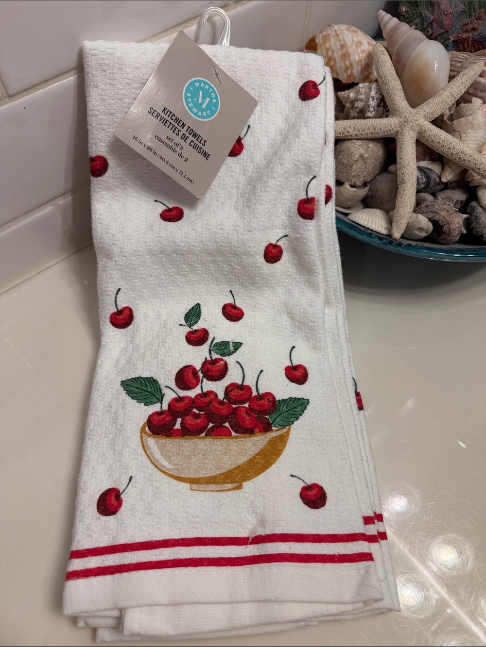 Cherry Print White Kitchen Towel by